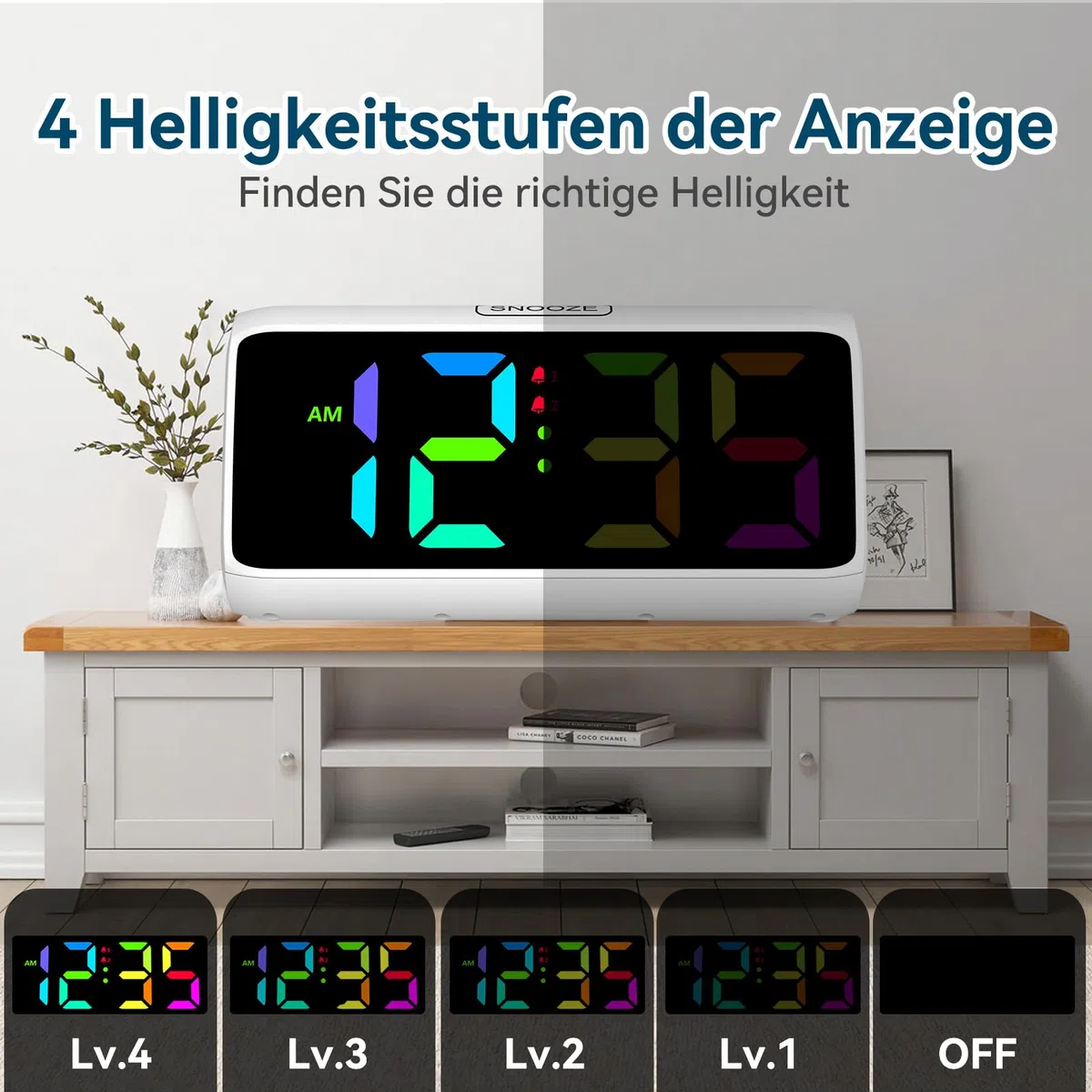 Wecker Laut für Tiefschläfer, Lauter Wecker mit Vibration, Doppelalarm, RGB-Anzeige, 5 Helligkeitsstufen, 4 Lautstärken, Snooze, Vibrationswecker für ältere Menschen Teenager Gehörlose Hörgeschädigte