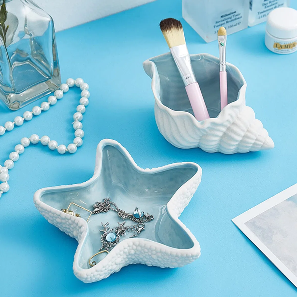 Disoza Groß Muschel Schale Deko Schmucktablett Sea Shell Dekoschale 19.5*12*9cm Schmuck Tablett Keramik Ablageschale Schlüssel Speiseteller Porzellan Desserttelle Schlüsselschale Flur Schlüsselablage