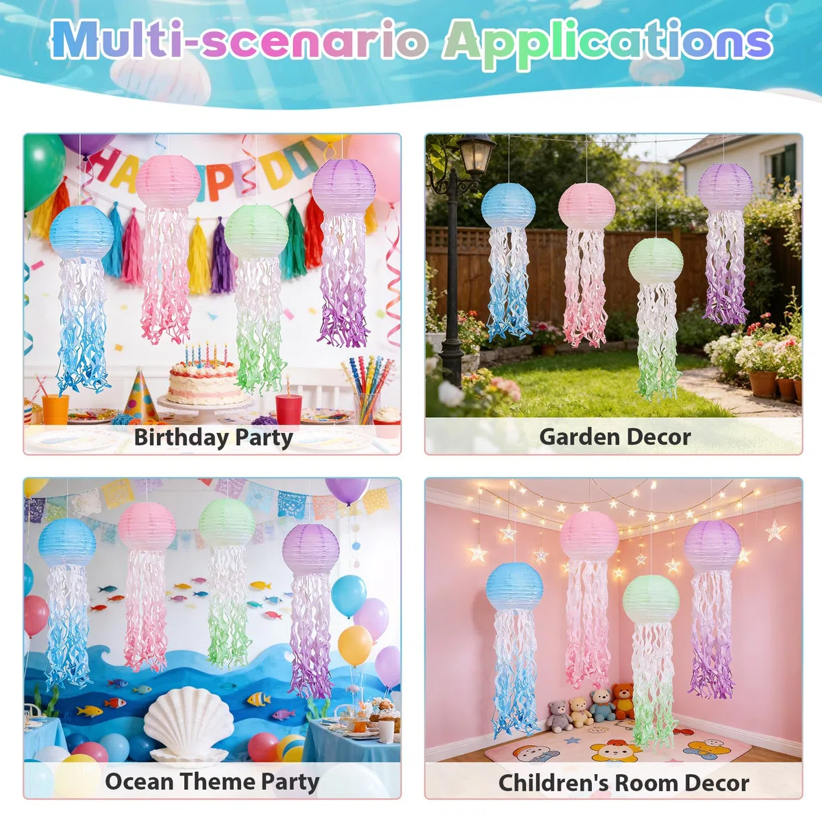 8 Stück Papierlaterne Laterne Deko, Farbverlauf Papierlaternen Quallen Papier Lampions für Ozean Thema Geburtstag Party Deko Unterwasserwelt & Meerjungfrau Party Garten Hochzeit Babyparty