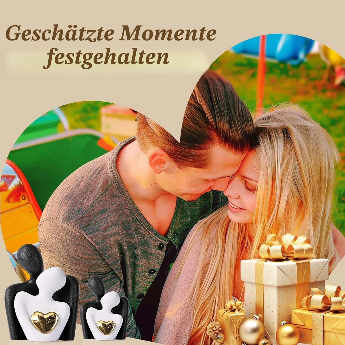 Romantische Paar Statue,Wohnzimmer Deko Moderne Keramik Figuren,Liebe Porzellan Figur,Umarmendes Brautpaar, Skulptur Deko Modern,Kleine Regal Deko Figur Gild