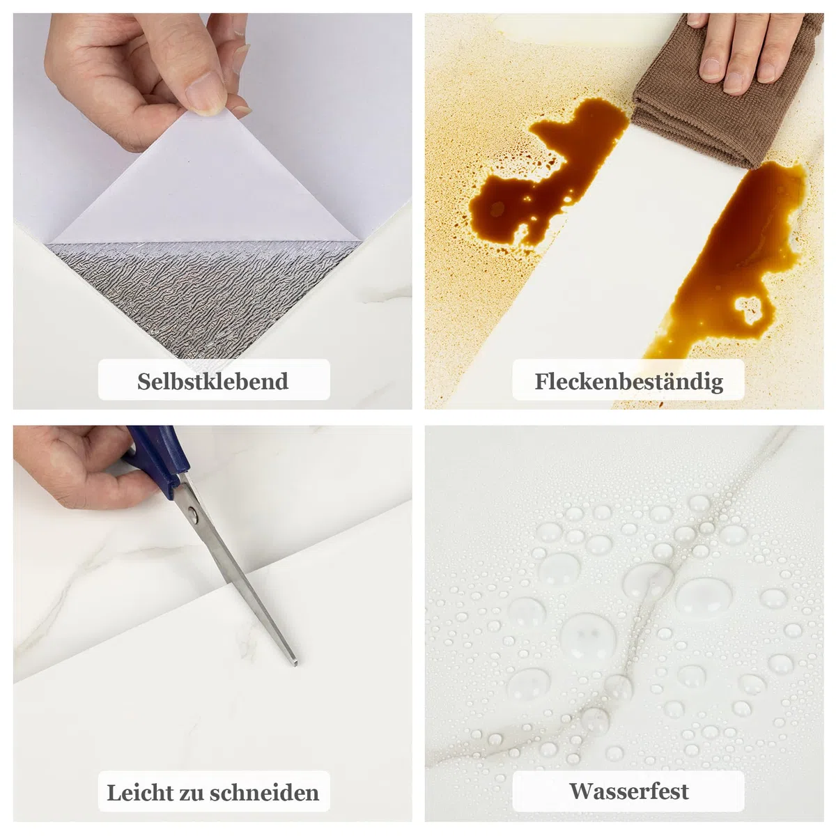 Fantasnight Weiß Klebefliesen Selbstklebende Küche, Fliesenaufkleber Marmor 60 x 30 cm 10 Stück Wasserdicht, Abnehmbare Fliesen Folie für Küchenrückwand, Bad, Schrank