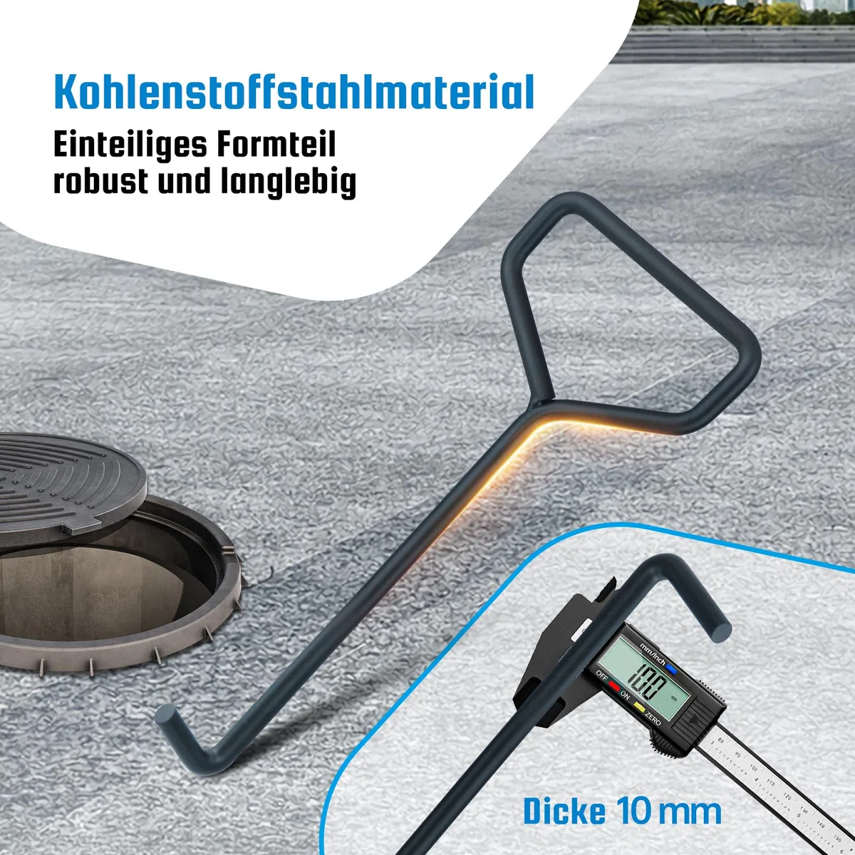 2 Stück Kanaldeckelheber 30cm, Schachthaken aus schwarzem Kohlenstoffstahl, Gullideckel haken für Kanal- und Abflusshaken, Schachtdeckelheber wird mit einem Paar Handschuhen geliefert