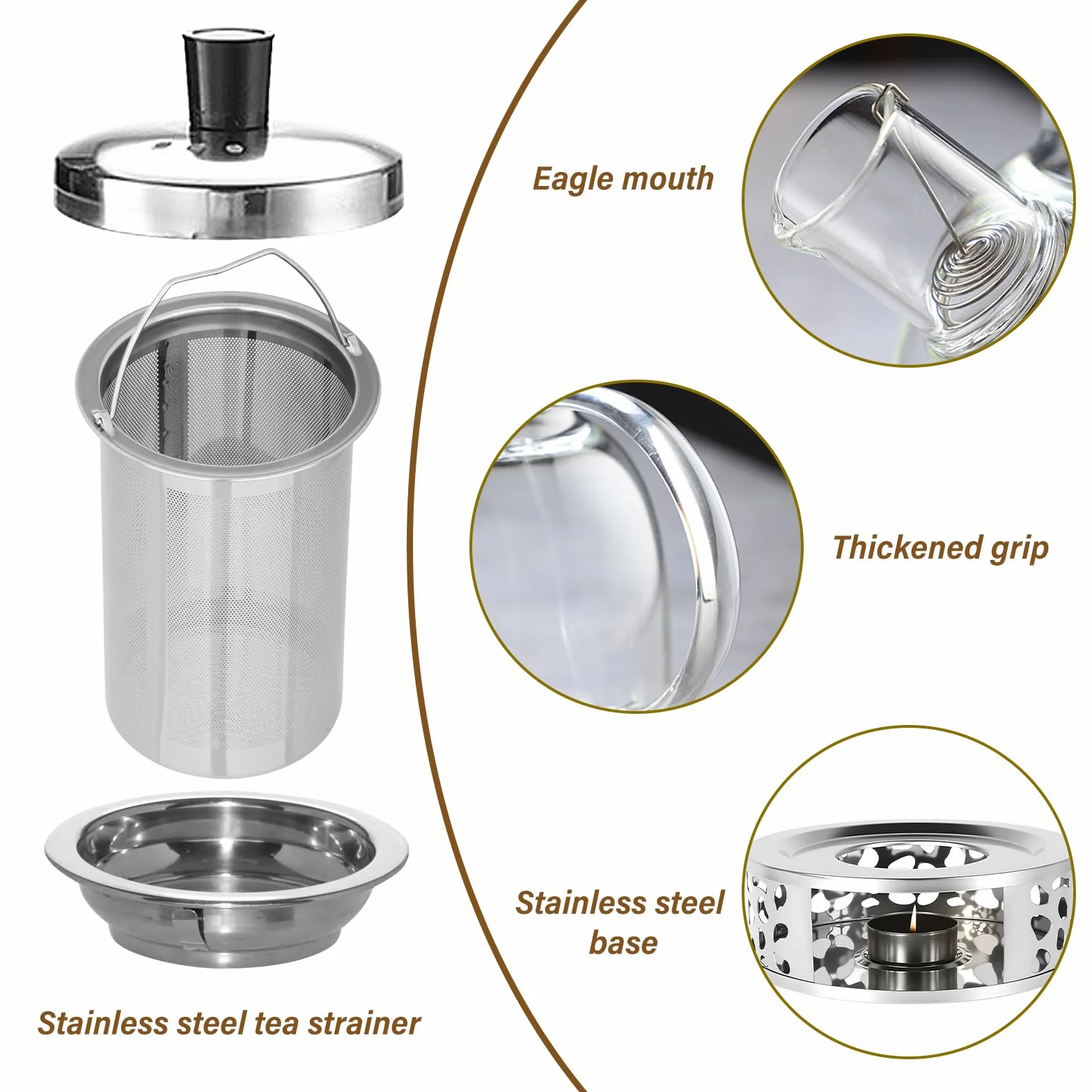 1,8 L Teekanne Glas Mit Stövchen, Teekanne Glas Mit Siebeinsatz, Teekanne Mit Sieb, Borosilikatglas Teapot Teapot, Glasteebereiter Mit Abnehmbarem Siebeinsatz
