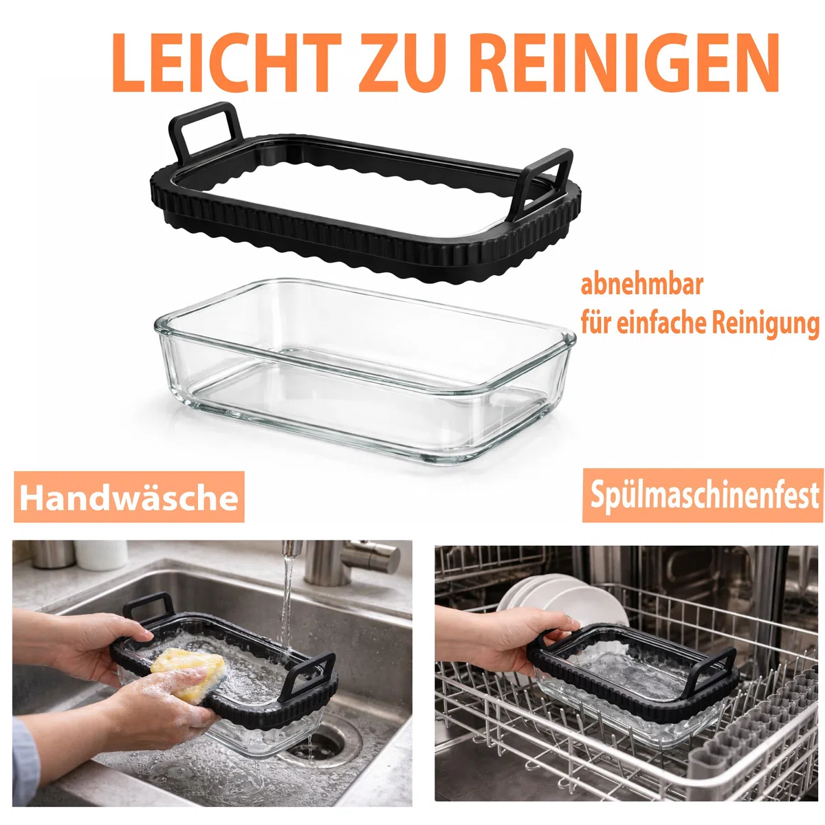 Auflaufform Airfryer für COSORI Heißluftfritteuse 2 Kammern/Ninja Heißluftfritteuse AF400EU/SL400EU/AF500EU/, Glas Airfryer Zubehör, BPA-frei, Herausnehmbarer Silikonring (Schwarz)