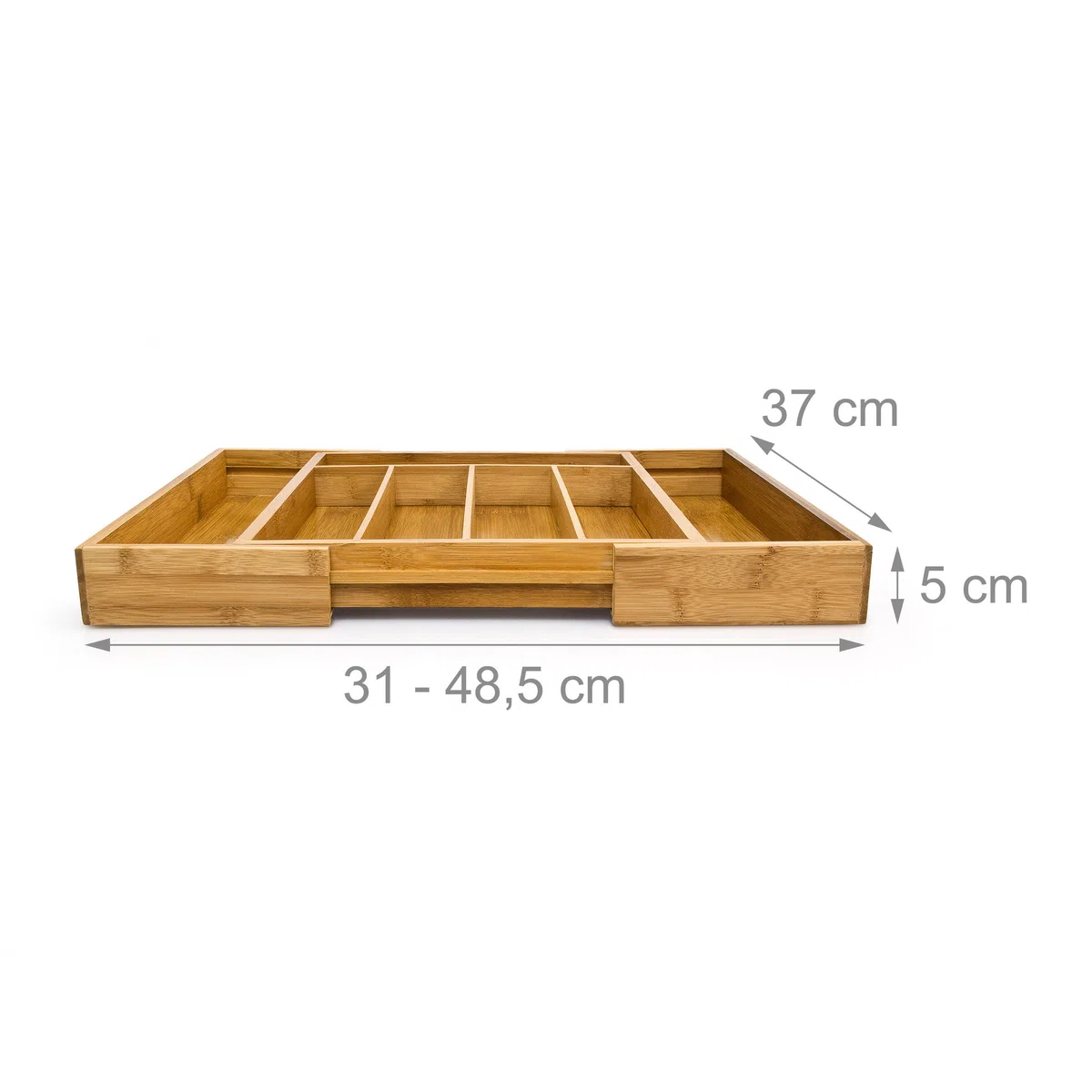 Relaxdays Besteckkasten Bambus, 5 - 7 Fächer, verstellbares Besteckfach für die Schublade, Breite 31,5 - 49 cm, natur, Braun
