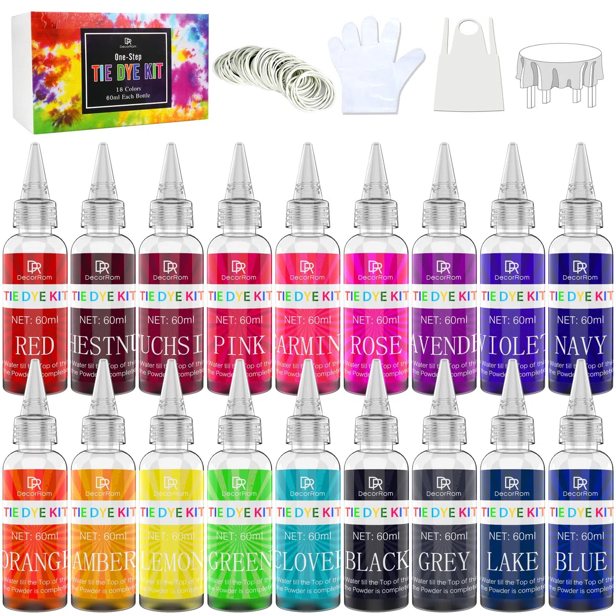 Tie Dye Kit - 18 Farben Textilfarbe Stoff für DIY Textil Kleidung Malerei, Shirts - Ein Schritt Fabric Batik Set für Hemd, Hoodie, Partybedarf, Erwachsene und Kinder Handgemachte Projekte