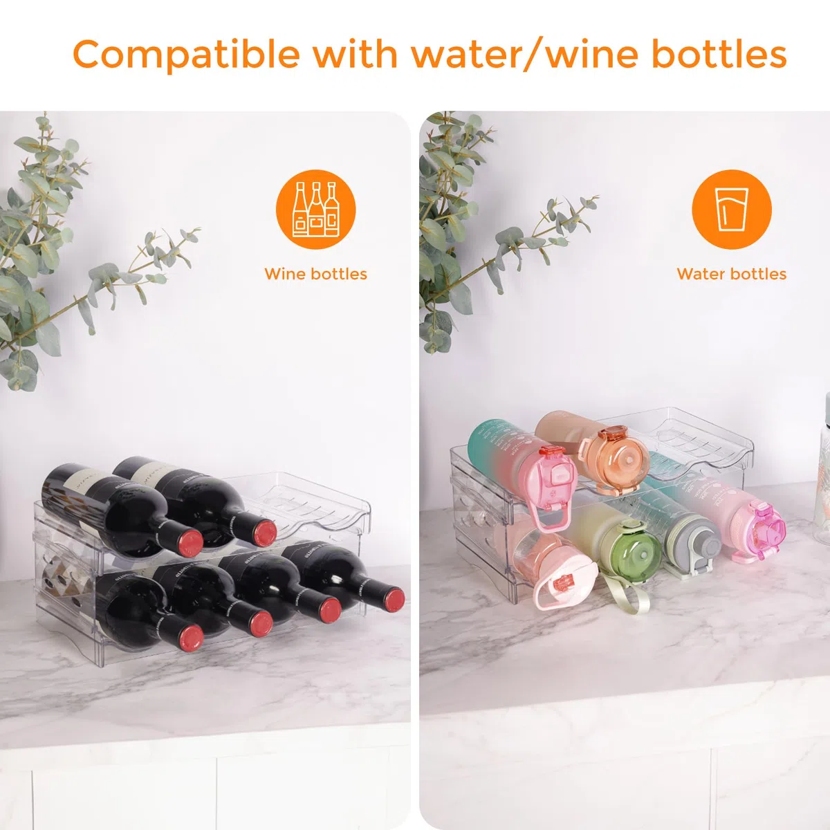 BoxedHome Stapelbarer Flaschenhalter Weinflaschen Halter Weinregal Wein, Flaschen Organizer, Flaschenregal Kühlschrank, Flaschenhalter Küche für Kühlschrank,Schrank,Büro (2 Stück 8 Flaschen)