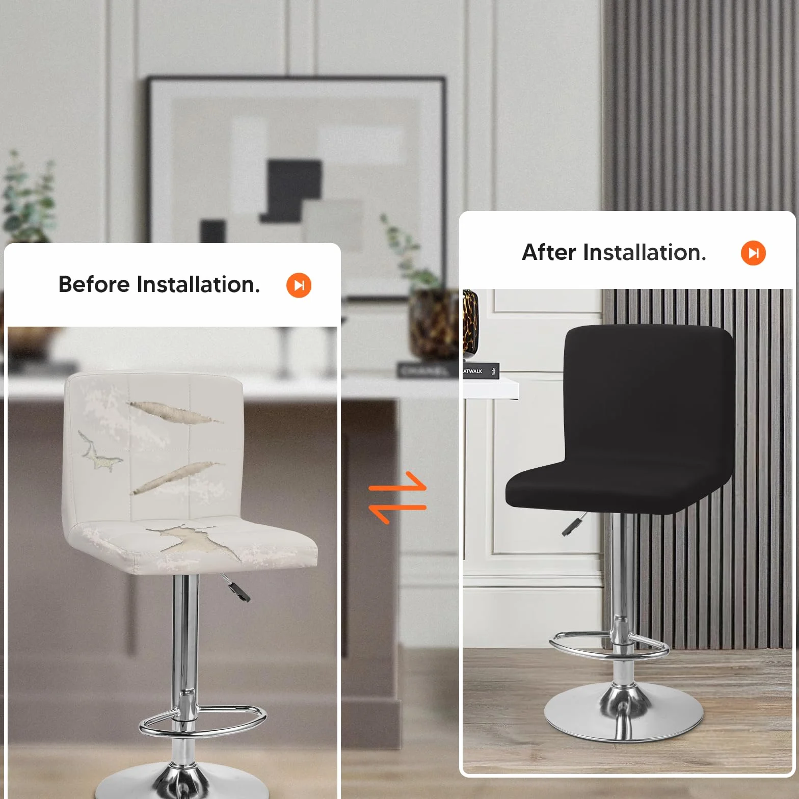 Barhocker-Schonbezüge, 2er Set Stylische Stuhlhussen Stretch-Stuhlbezug Einfache Reinigung Barhockerbezüge Universal Esszimmerstuhlbezüge für Bar & Esszimmer (Schwarz, 2er Set)