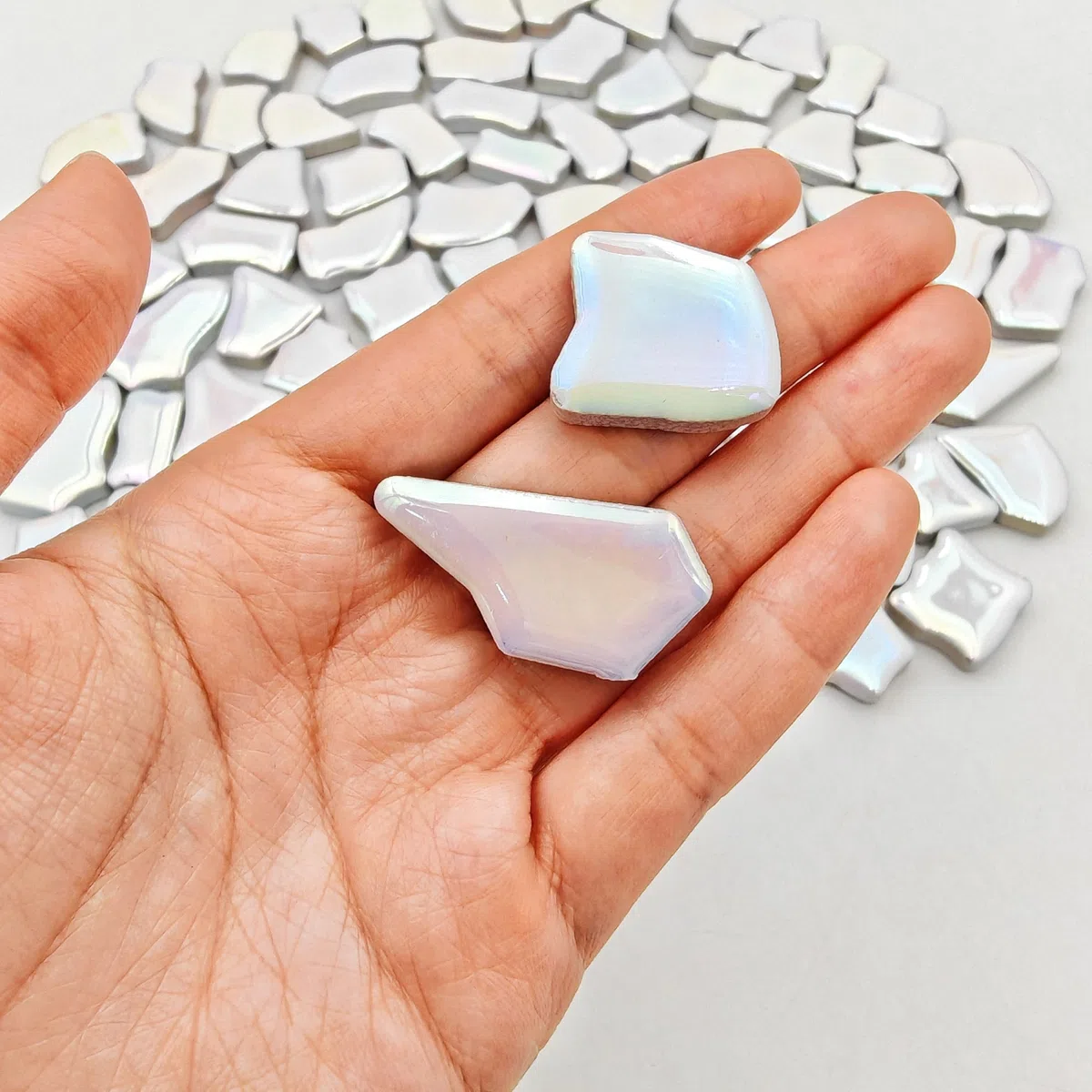 Unregelmäßige Keramik-Mosaikfliesen, 1,7 cm - 3,9 cm, 500 g/1,1 lb, Keramik-Mosaikfliesen zum Basteln, Keramik-Mosaikstücke für Heimdekoration oder Bastelarbeiten, Mosaik-Zubehör (schillerndes