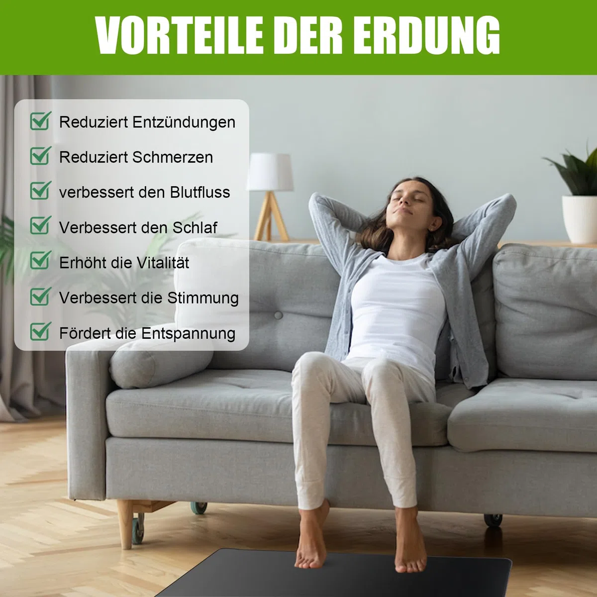 Erdungsmatte Mit EU Sicherheitserdungsdraht,Grounding Mat für die füße Set für verbesserten Schlaf,de Stress,Gleichgewicht Energie und verbessern den Schlaf durch Erdung(60 * 40cm) (schwarz)