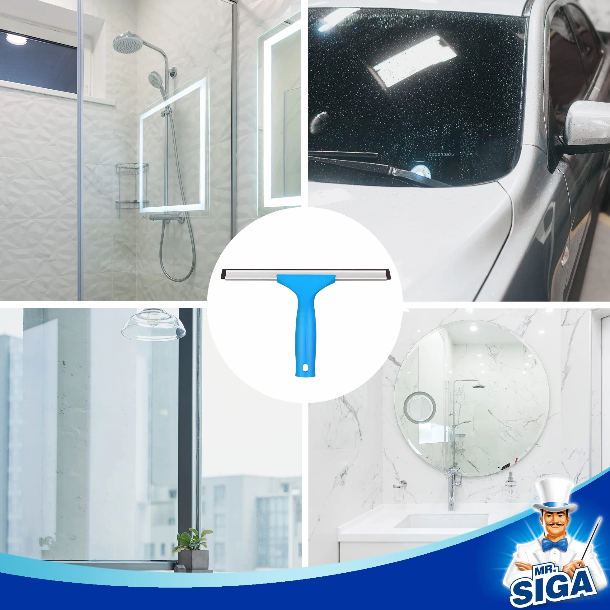 MR.SIGA Professional Fensterreinigungs-Set – Abzieher & Mikrofaser-Fensterwischer, 25 cm
