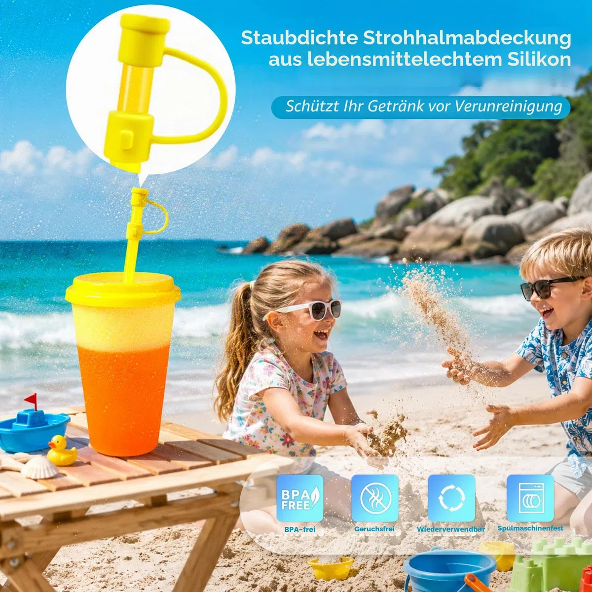 Patinao 7 Stück Becher Tasse Trinkbecher mit Strohhalm & Deckel - 350ml Farbwechselbecher Mehrweg Plastikbecher Tasse Eiskaffee Smoothie Cup Travel Mug (mit Silikon Strohhalm Cover)