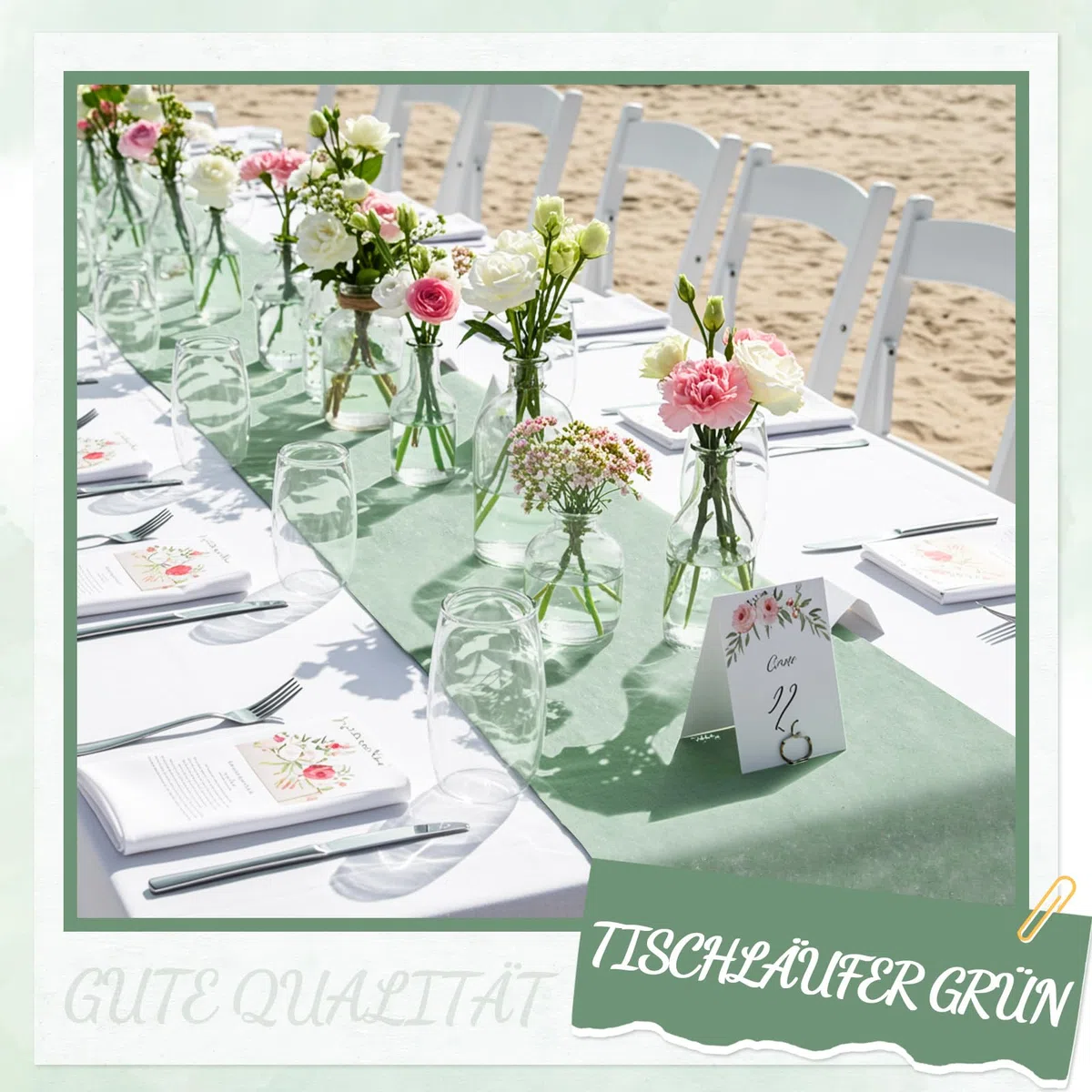 Vlies Tischläufer, 30cm x 30m Tischläufer Salbeigrün Eukalyptus Deko Tischband für Tischdeko Konfirmation Jugendweihe Taufe Tischdeko Hochzeit Junge Kommunion Geburtstag Konfirmation und mehr, 30g/㎡