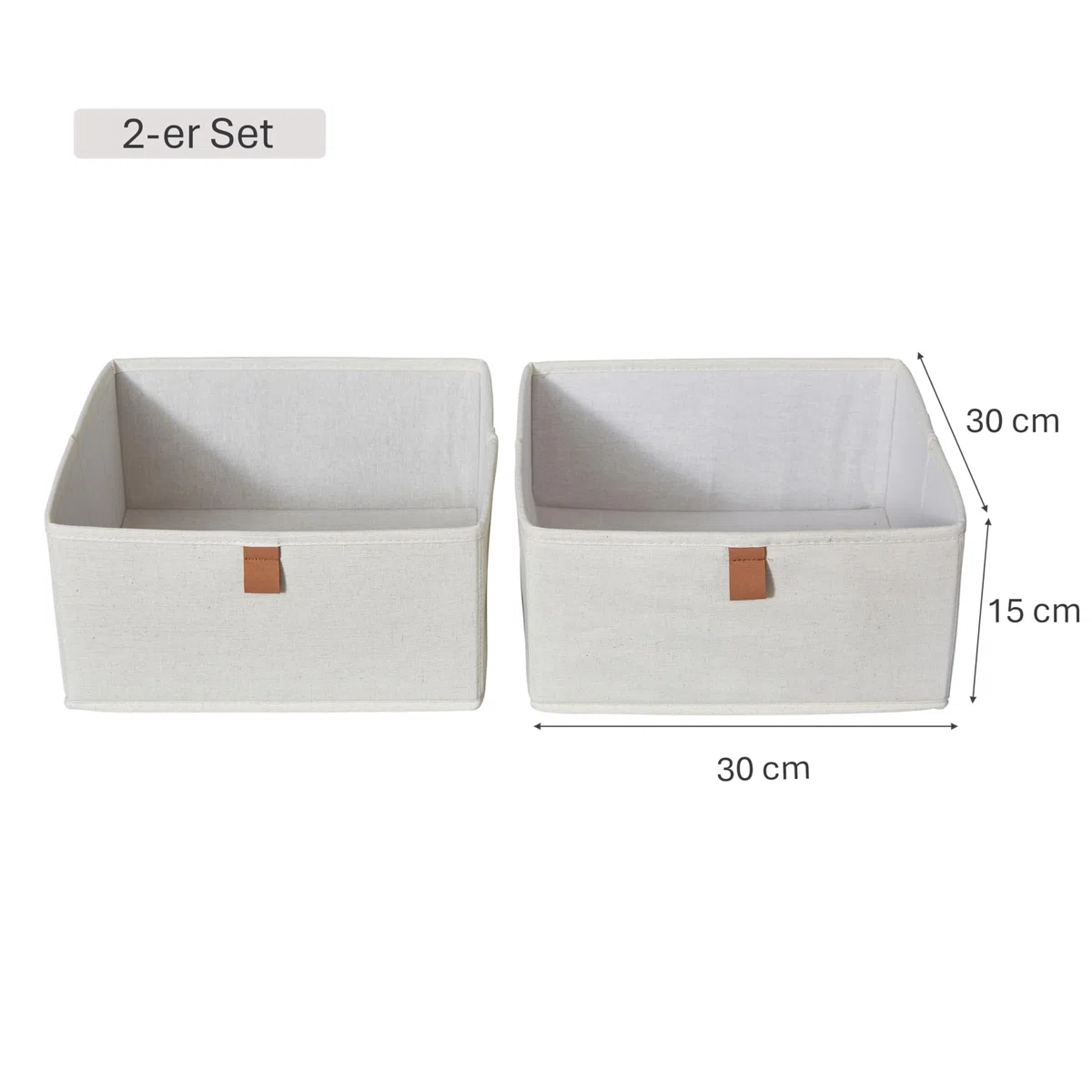 LOVE IT STORE IT Premium Aufbewahrungsbox 2-teilig - Organizer für den Kleiderschrank aus Leinen-Baumwoll-Mix - Verstärkt mit Karton - Set mit zwei großen Boxen - Beige - 30x30x15 cm