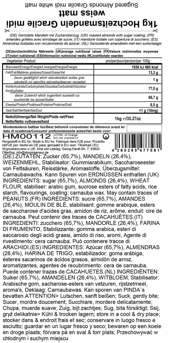 EinsSein 1kg Feinste italienische Mandeltradition Hochzeitsmandeln weiss matt | 300 Stück Gastgeschenke/Kilo | Zuckermandeln Bonboniere Hochzeit Taufmandeln Taufe Kommunion Mandeln Nikah Sekeri