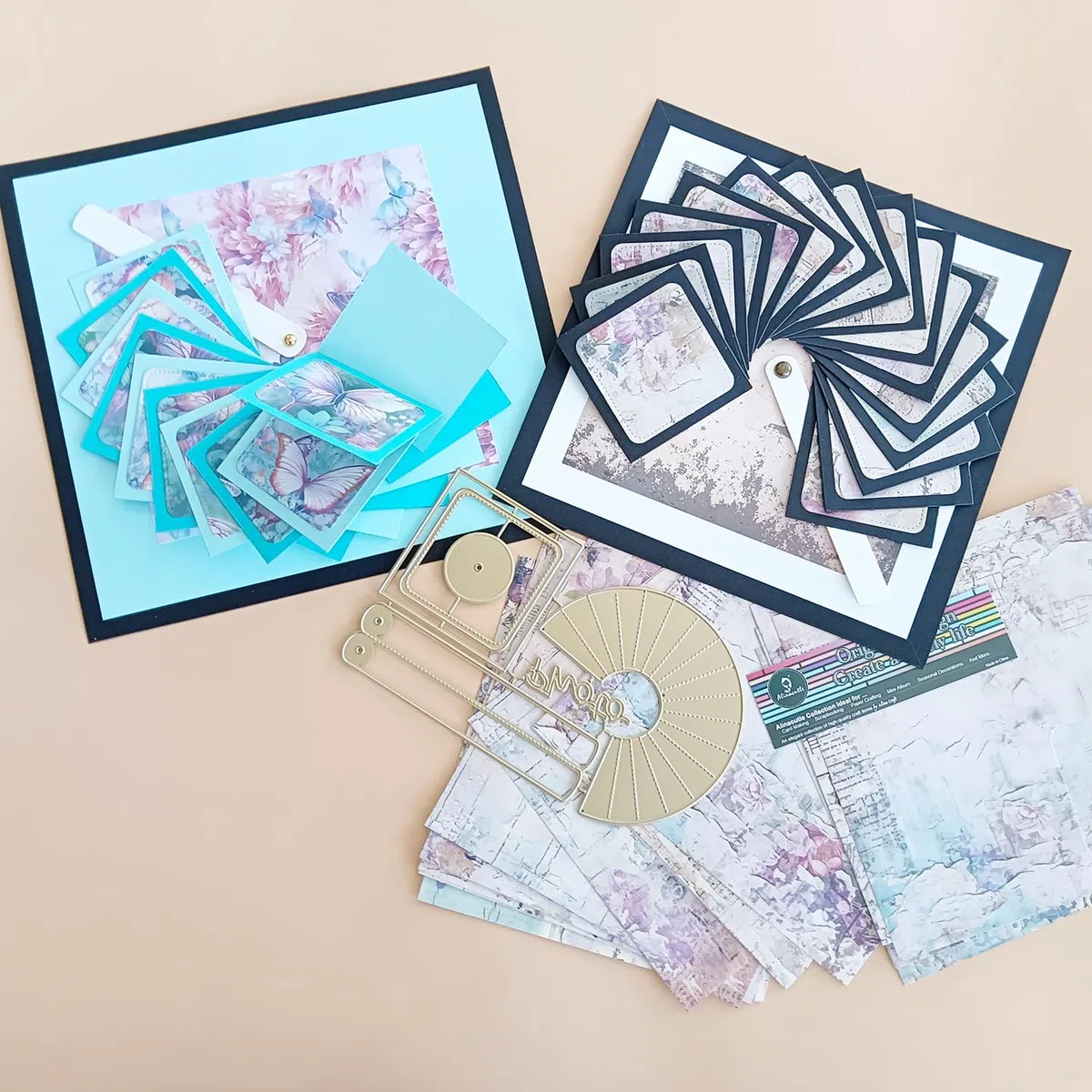 Alinacutle Runde Wasserfall-Karten-Metall-Stanzform, rotierende Karte, goldene Stanzformen für Geschenkpapier, Handwerk, handgefertigte Kartenherstellung, DIY-Grußkarten, Scrapbooking und Album