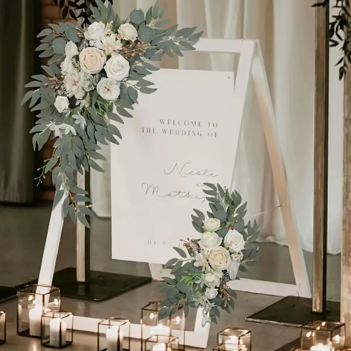 2 Stück Künstliche Hochzeitsbogen Blumen Set, Blumen Girlande Hochzeitsbogen Blumen Kit, Hochzeitsblumen, Girlanden, Seide, Pfingstrose, Hochzeit, Willkommensschild (weiß,2 Stück)