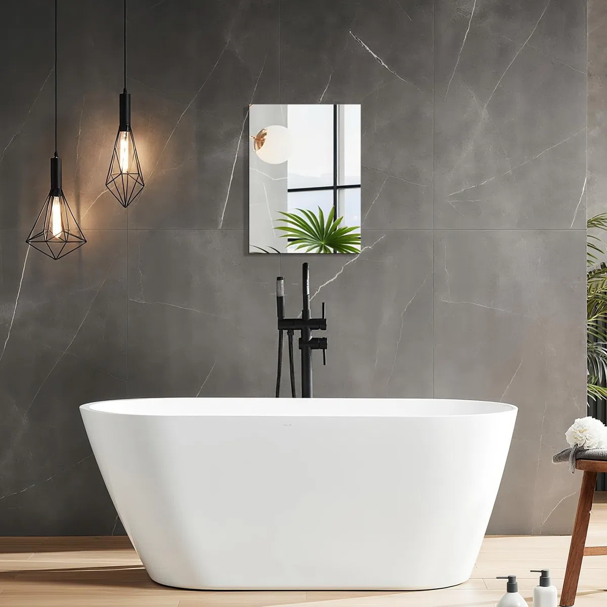 Wandspiegel Selbstklebend 30x40cm HD Glas Rahmenlos Badspiegel, Modern Klein Rechteckig Badezimmerspiegel ohne Bohren, Bathroom Mirror Deko Wand Kleben Spiegel für Bad Gäste WC Badezimmer Flur