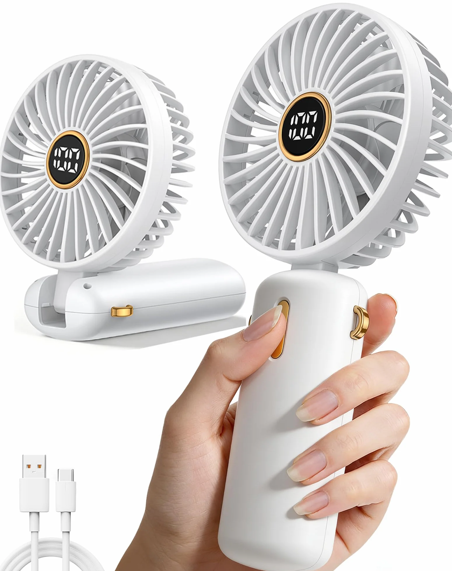 Handventilator-Mini-Ventilator-Akku-Aufladbar-Klein-Hand-Held-USB-Fan Portable Ventilatoren Kleiner Taschenventilator Leise Tragbarer Unterwegs Handy Tischventilator Taschen Electric Kinder Camping