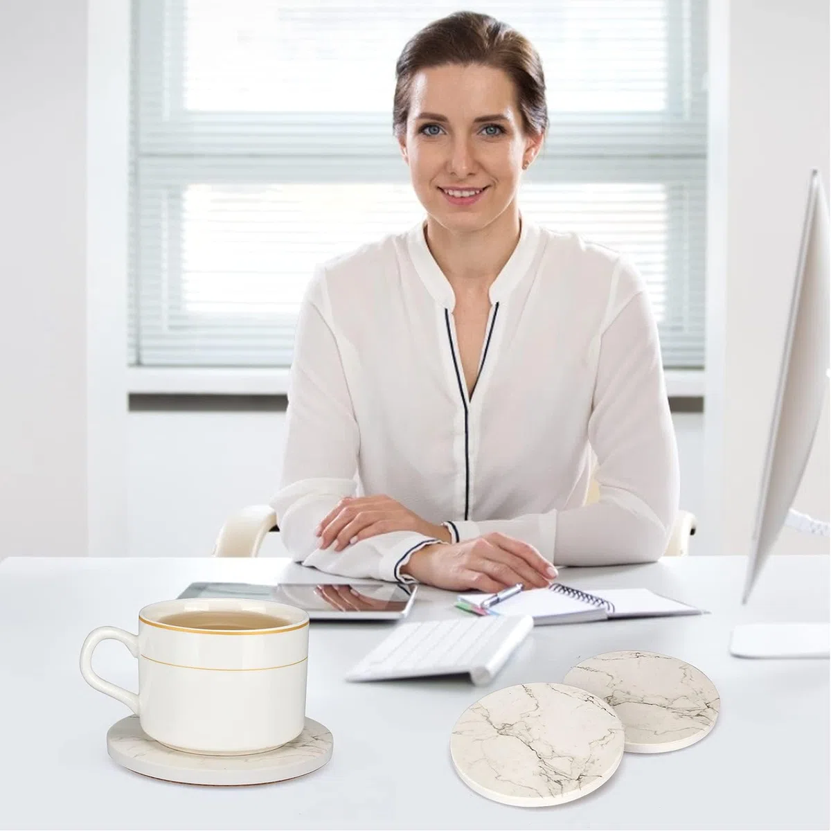 6 Stück Marmor Untersetzer Gläser mit Halter Keramik Getränkeuntersetzer Glas Untersetzer-Set Tischuntersetzer für Couchtisch Deko Stein Tassenuntersetzer Coasters for Home Decoration Kaffeetersetzer