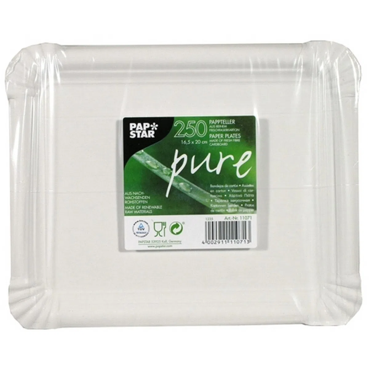 Papstar Pappteller / Einwegteller eckig, weiß "pure" (250 Stück), 16.5 x 20 cm, aus Frischfaserkarton, biologisch abbaubar, für Feste und Veranstaltungen wie Geburtstage oder Gartenpartys, #11071