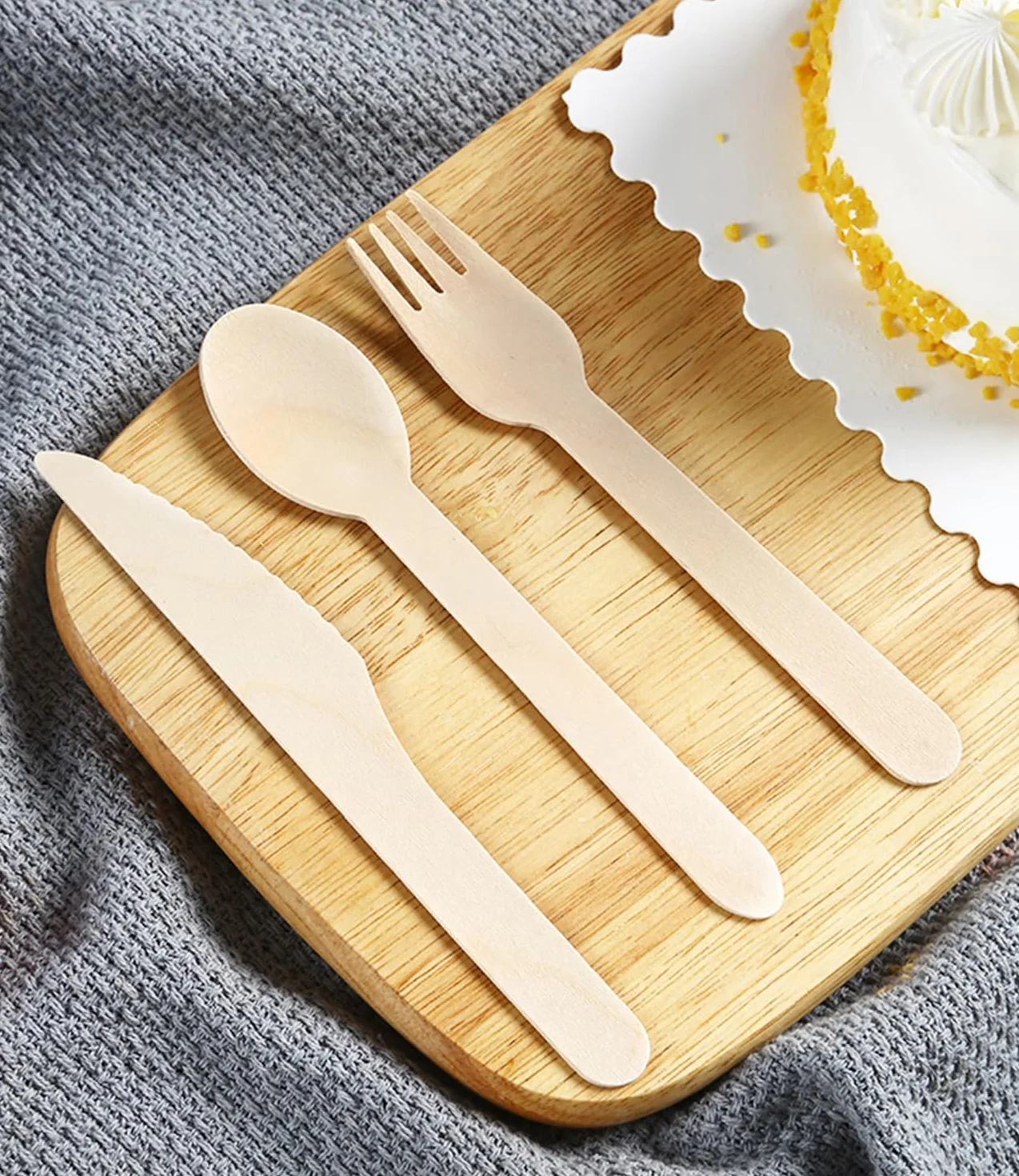 Heuchaey Besteck, Holzbesteck, 300-teilig, 100 Messer, 100 Gabeln, 100 Löffel, Besteck-Set, für Partys und Camping
