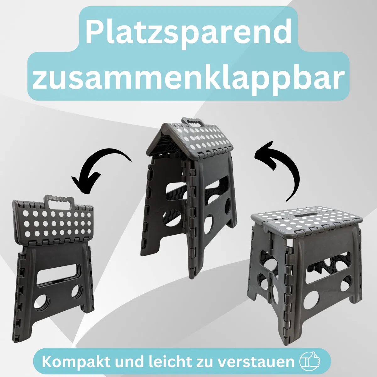 Hocker Tritthocker 29 x 22 x 32,5 cm faltbar für Erwachsene und Kinder bis 150 kg Klapphocker aus Kunststoff rutschfest und platzsparend mit praktischem Tragegriff & HLKauf-Block