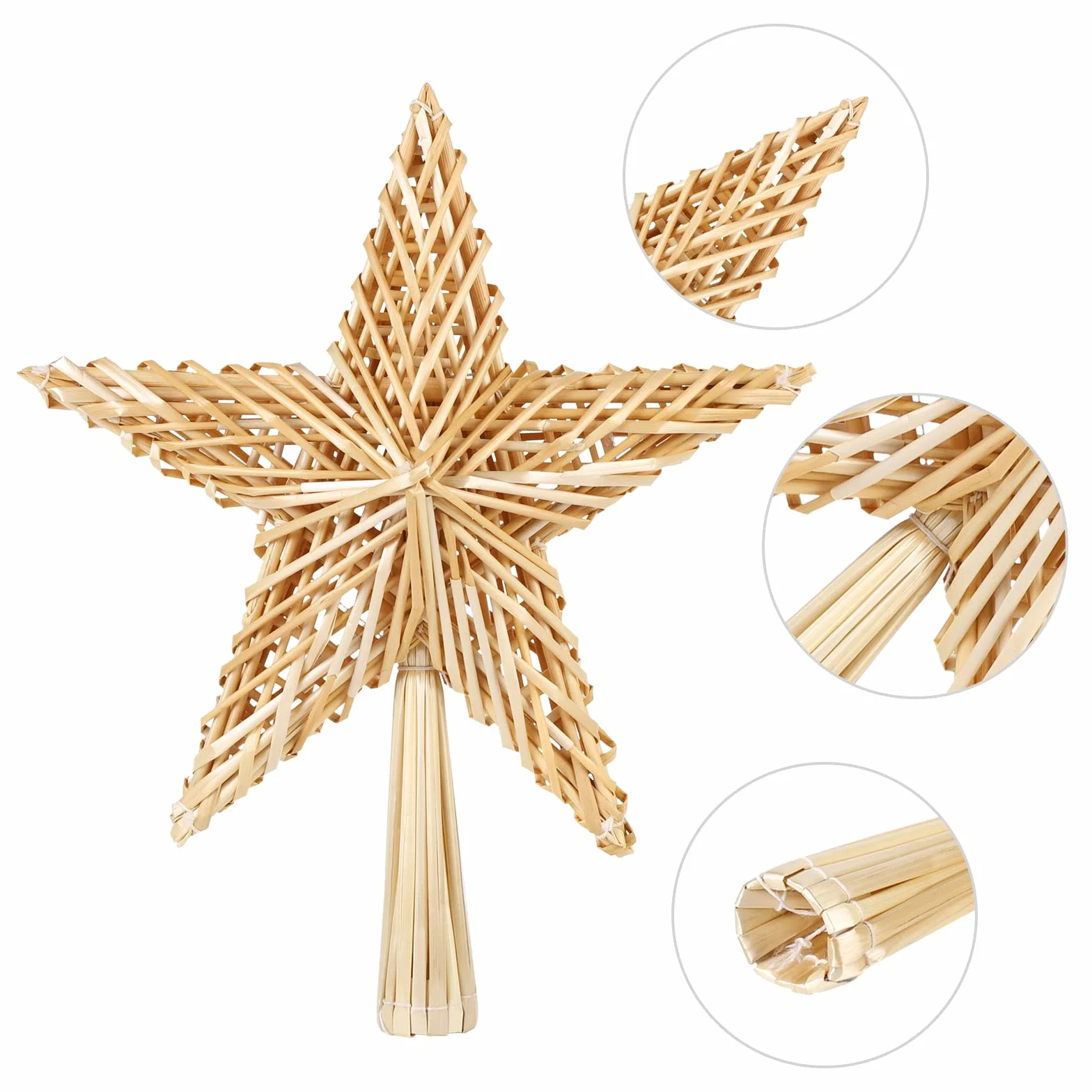 SALCAR Strohsterne 25CM Christbaumspitze Stern aus Stroh, handgemachter natürlicher Schmuck für Christbäume