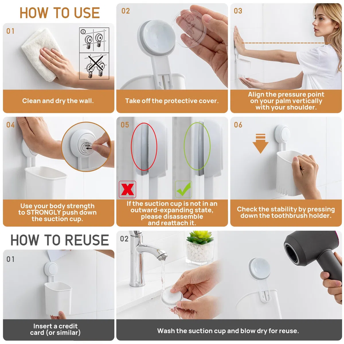 LEVERLOC Zahnbürstenhalter Wand 2 Stück, Max Halt 3 KG Saugnapf Zahnbürstenhalter ohne Bohren für Dusche, Badezimmer Zahnpastahalter, Wasserfester Rasierklingenhalter, Zahnputzbecher, Plastik in Weiß