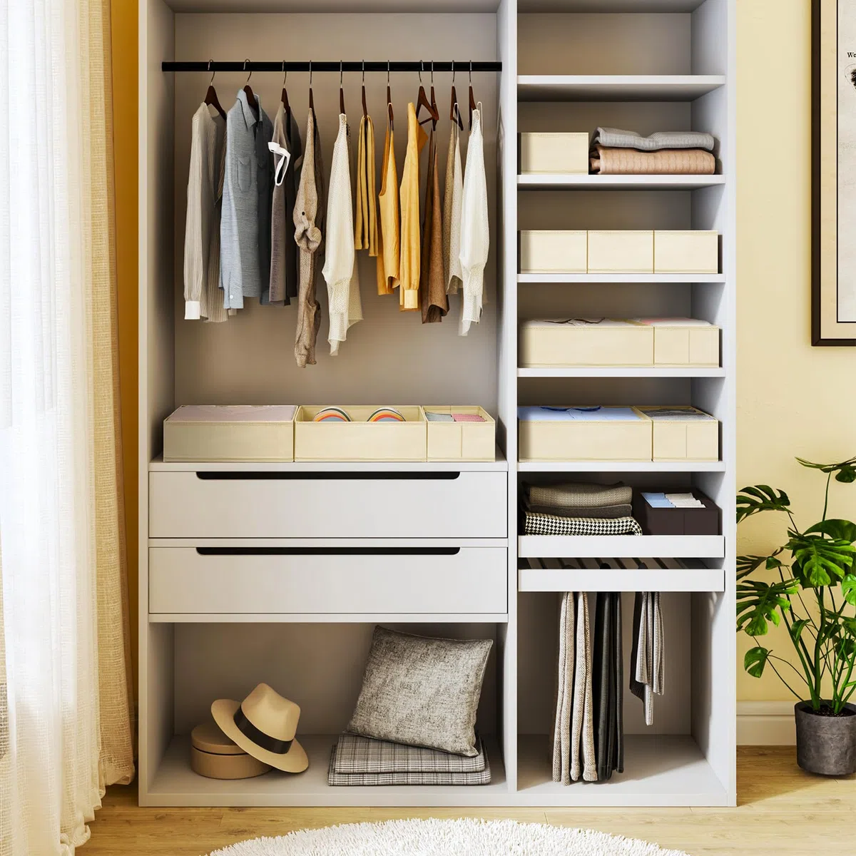 Homsorout Kleiderschrank Schubladen Organizer - 15er Set Unterwäsche Organizer Aufbewahrung Hemnes Kommode, Stoff Schubladen Ordnungssystem Aufbewahrungsbox für Hosen, Kleidung, Socken, Beige