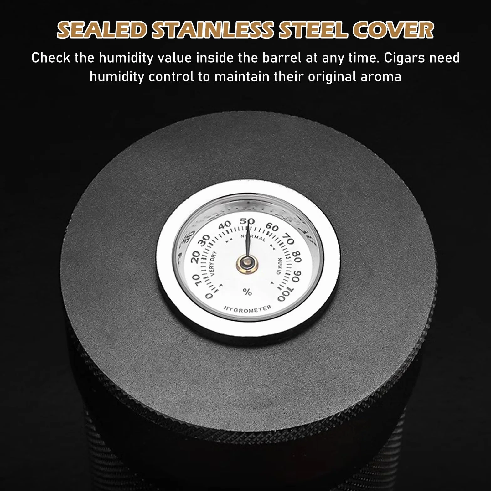 Tragbare Zigarren Humidor, Zigarren-Etui mit Hygrometer, Reise Zigarrenetui, Zigarren Etuis Röhre für 3 bis 4 Zigarren, Humidor Zigarren Edelstahl, Geschenk für Liebhaber Zigarrenliebhaber (Black)