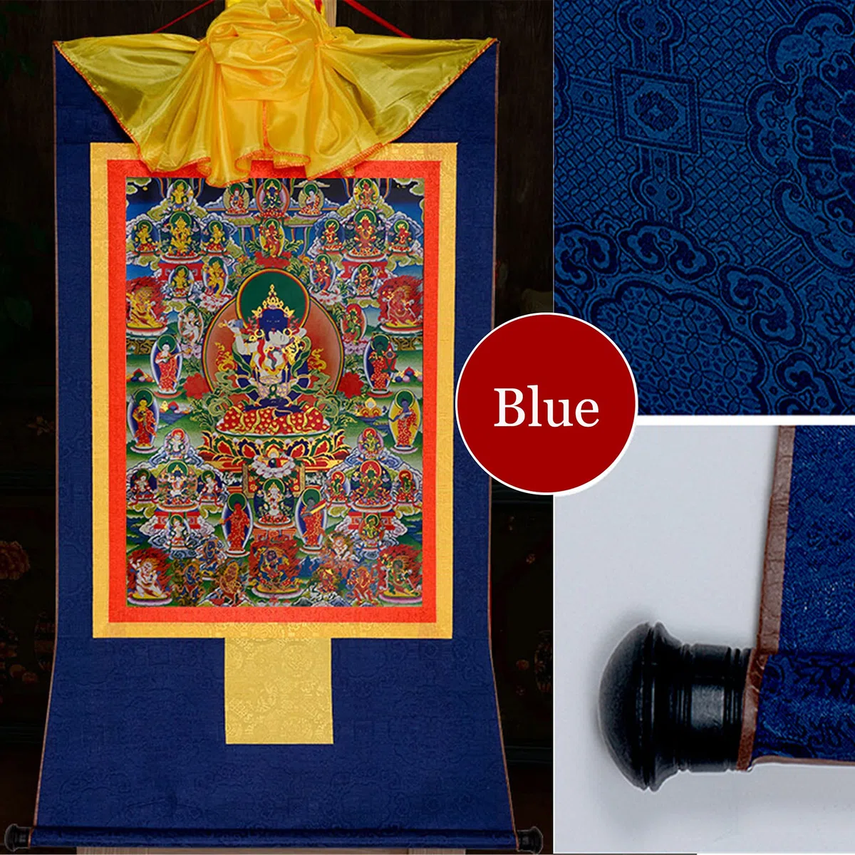 Gandhanra Thangka Tibetische Wandbehang,42 Friedliche Gottheiten des Bardo Thodol (Tibetanisches Totenbuch),Heißgeprägter Buddha Wandteppich für Zen Wohnkultur, Meditation, Spirituelle Entspannung