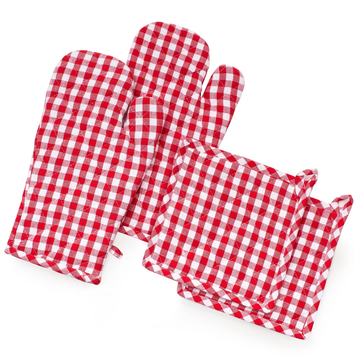 FILU Ofenhandschuhe + Topflappen (2+2 Set) (Rot/Weiß)