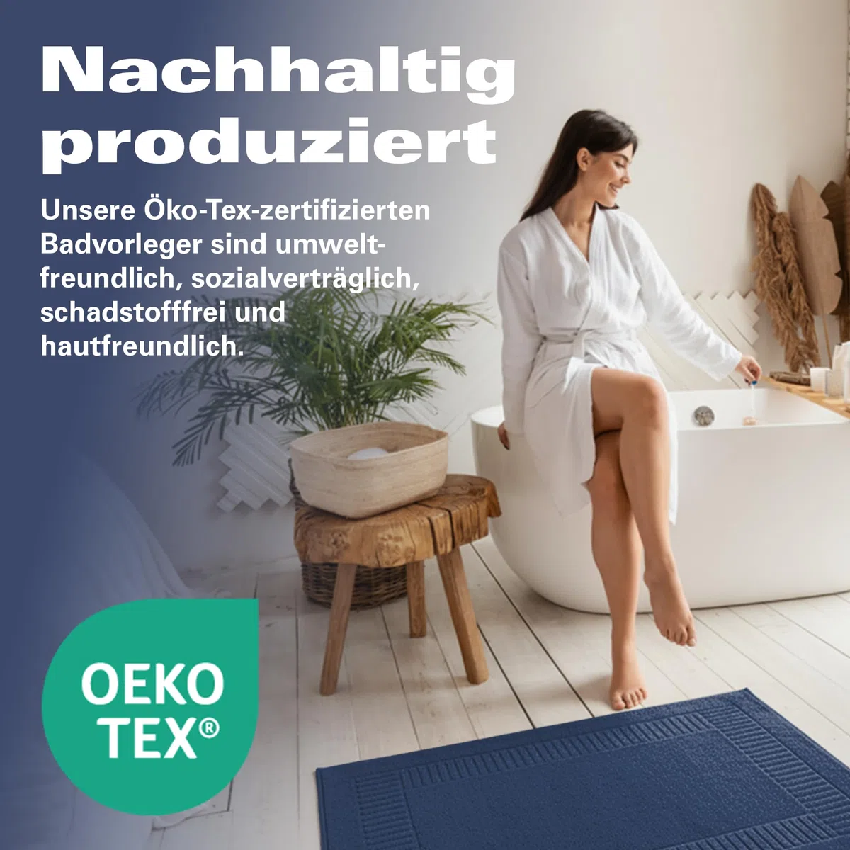 BaSaTex - 2er Pack Badvorleger für Dusche & Badewanne - Badematte Saugfähig & Schnelltrocknend in 50x80 cm - Aus 100% Baumwolle - Öko-Tex Made in Green Zertifiziert - Navy Blau
