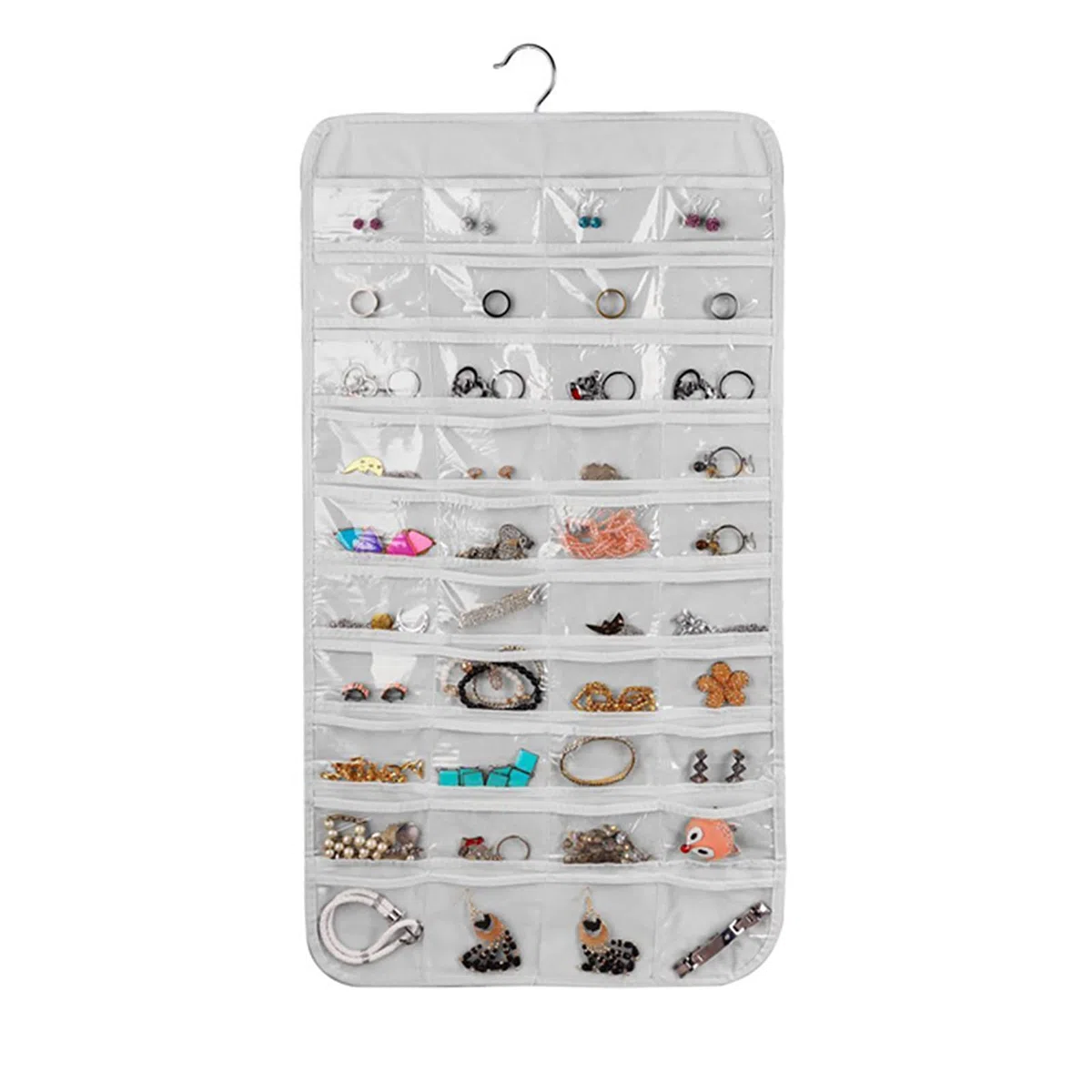 SEIWEI Hängender Schmuck-Organizer, Ausstellungsständer, 80 transparente Taschen, doppelseitig, für Kleiderschrank, Aufbewahrung, Tasche mit Haken, für Reisen, Schmuck, Ohrringe, Halsketten, Make-up