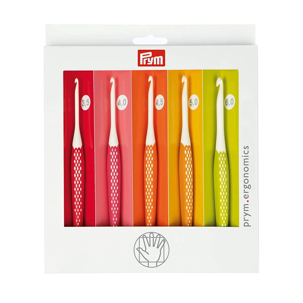 Prym 218440 Wollhäkelnadel Set prym.ergonomics, Kunststoff, multicolor, alabasterweiß, 3,5 mm - 6 mm