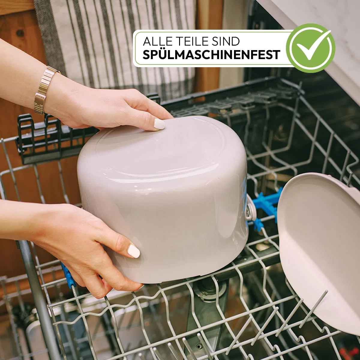 Skaza Daily Biomülleimer Küche 3,3 Liter – mit Deckel und Henkel – Einhändiges Öffnen – Abfalleimer aus Postconsumer-Recyceltem Kunststoff (Cremeweiß)