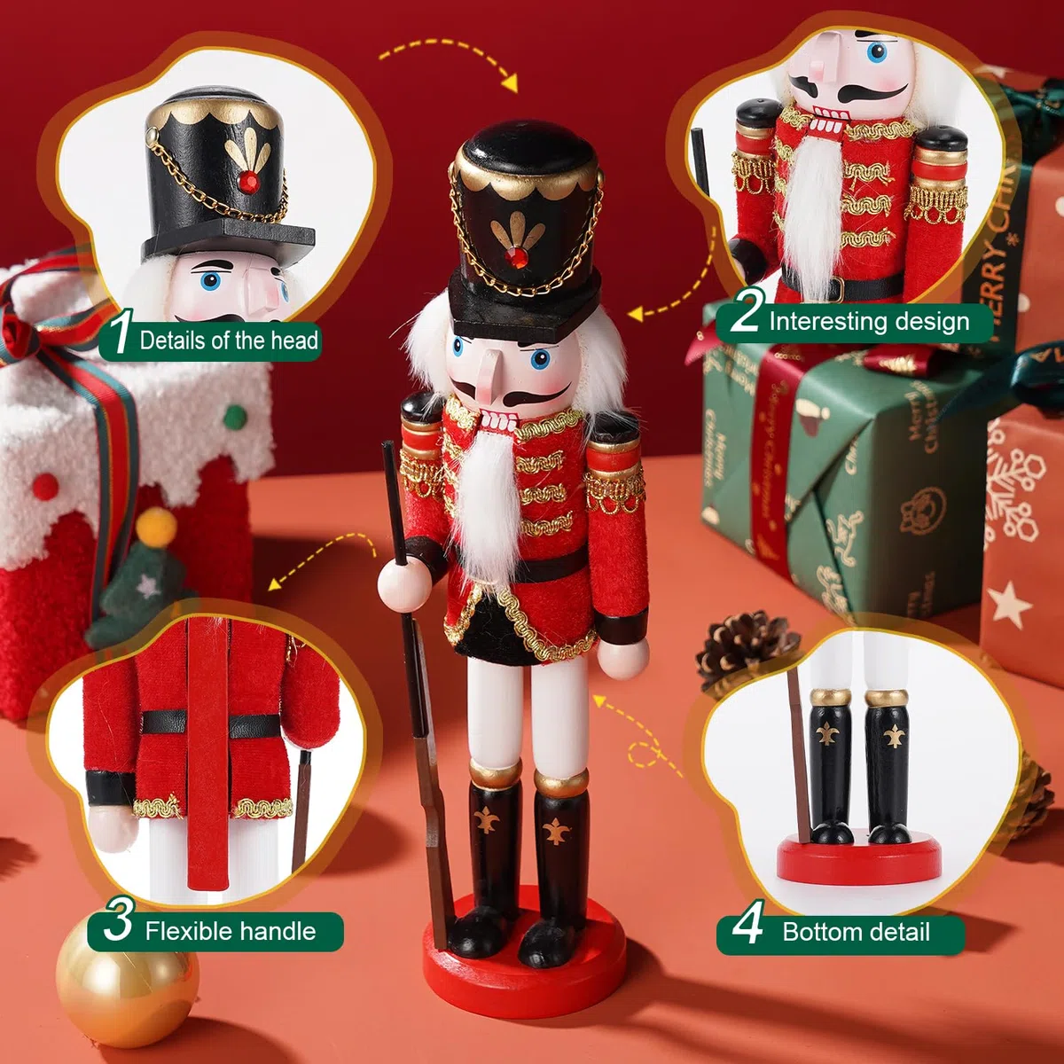 COMBIUBIU 2PCS Nussknacker Figur,30CM Nussknacker Soldat Aus Hochwertigem Kiefernholz,Deko FüR Zuhause Kamin Tischdekoration,Weihnachten Weihnachtsdekoration