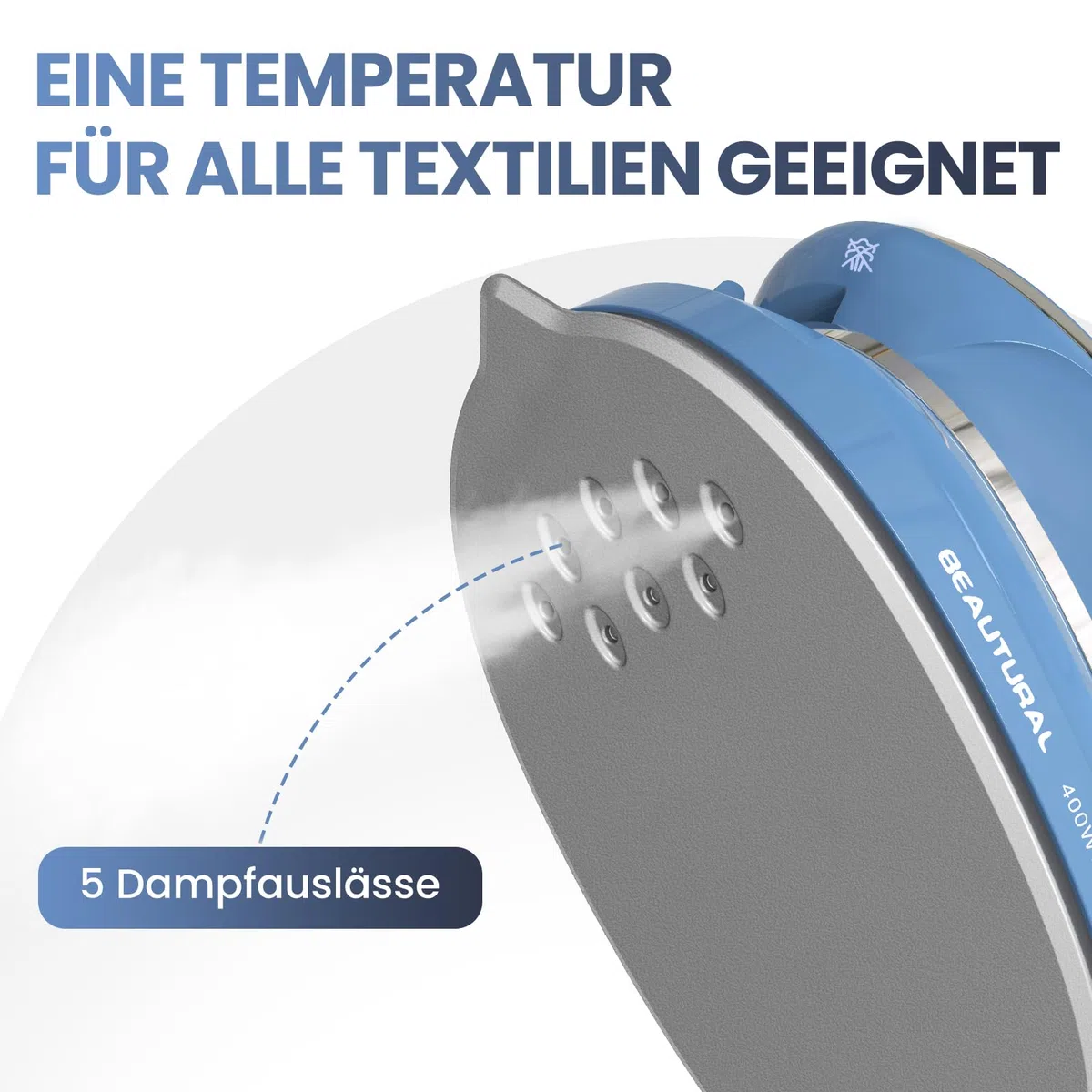 BEAUTURAL Reisebügeleisen, Dual-Spannung 220V/120V, Antihaft-Sohle, Dampfbügeleisen Trockenbügeleisen mit Anti-Tropf-Funktion
