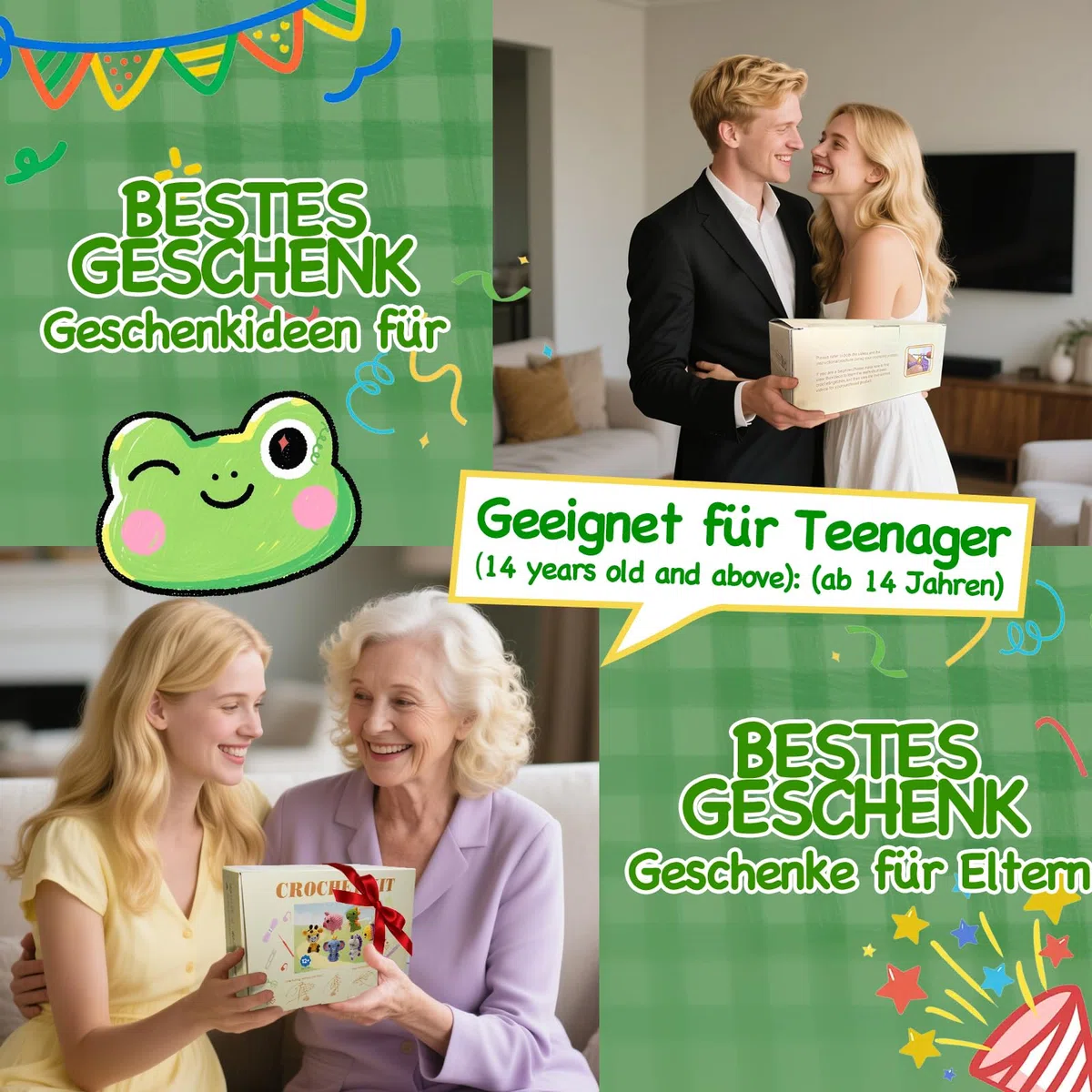 Alutaba 6Pcs Häkelset für Anfänger, Tier-Häkel-Set für Erwachsene und Kinder mit Videoanleitungen, DIY Strick-Set für Häkelliebhaber, Tolles Geburtstags- und Festtagsgeschenk Handgemachtes Geschenk