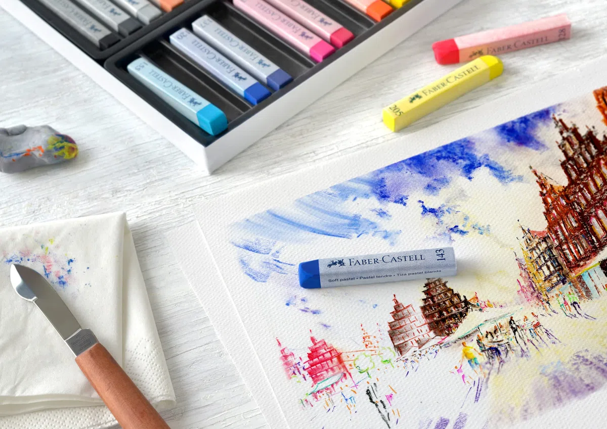Faber-Castell - Softpastellkreiden Set 24-teilig im Etui | Weiche Pastellkreiden, leicht verwisch- und mischbar für kreative Farbverläufe