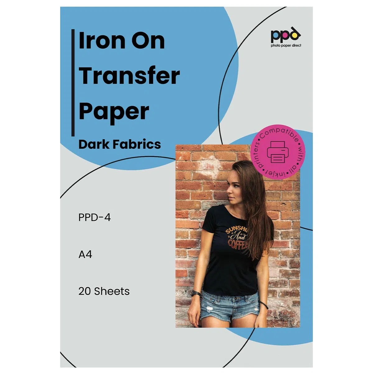 PPD 20xA4 Inkjet Premium Transferpapier für Dunkles Textil, Bügeleisen und Transferpresse PPD-4-20