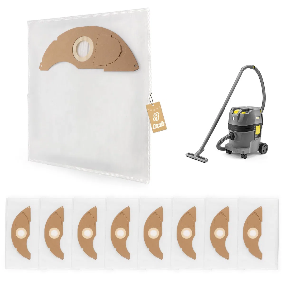 8 Stück Beutel Kompatibel mit Kärcher NT 22/1 Staubbeutel Ersatz für Kärcher NT 22/1 Ap L, NT 22/1 Ap Te L Nass-Trockensauger Staubsaugerbeutel Staubsauger Zubehör xx