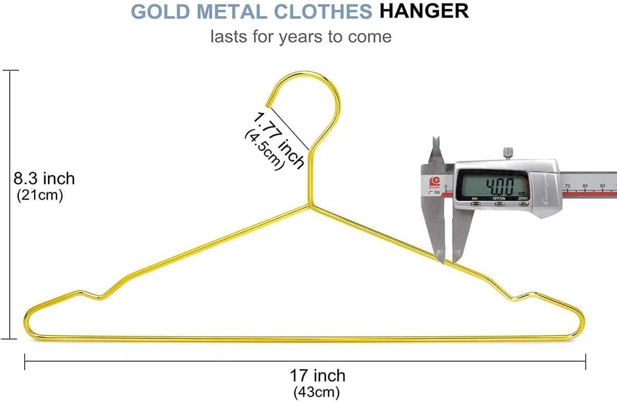 Amber Home 20 Stück 43cm Gold Eisen Kleiderbügel, Metall Kleiderbügel aus mit Rutschfester Nut für Anzug T-Shirt Hemd Jacke Kleid Hose, Robust und Haltbar