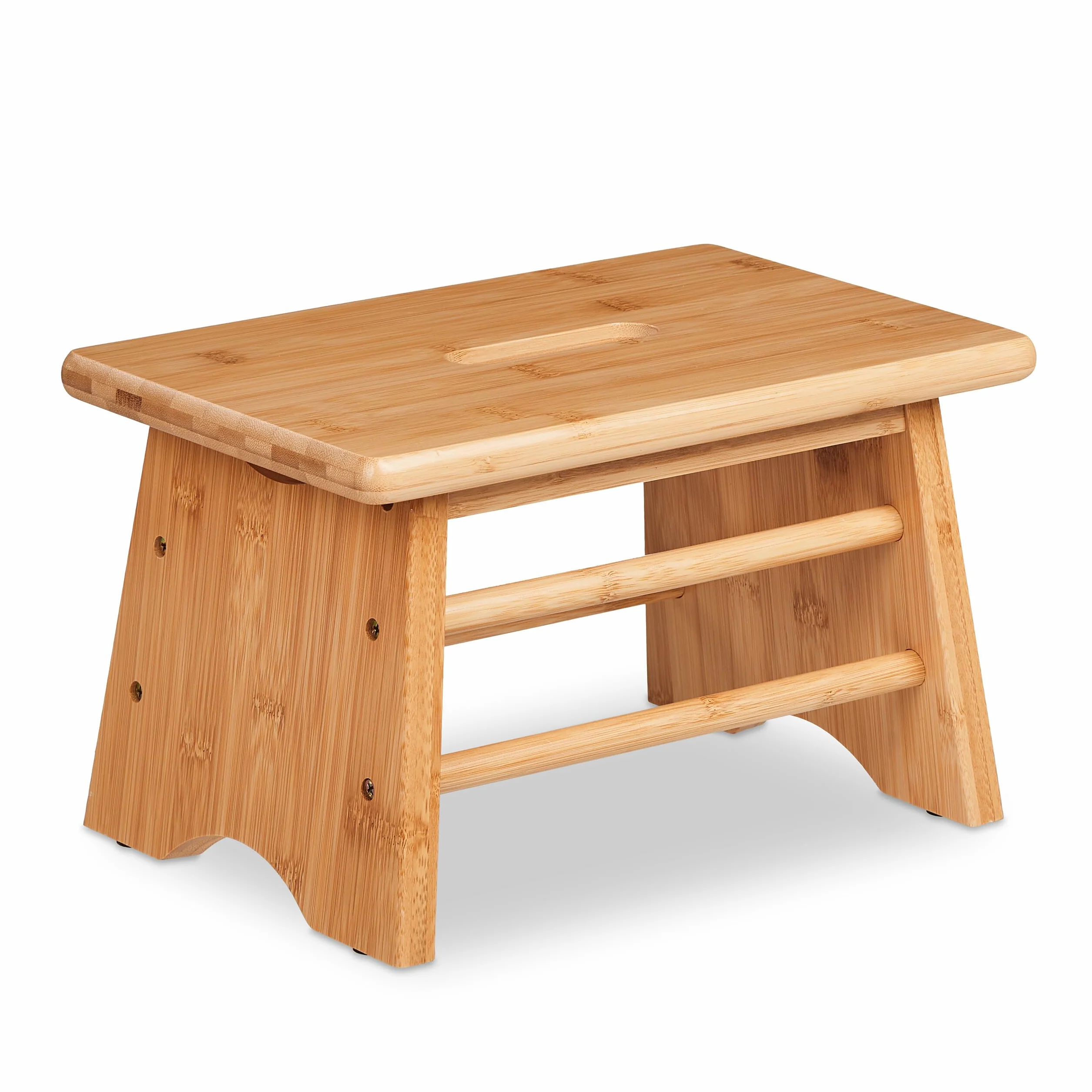 Relaxdays Fußbank Bambus, bis 100 kg, Stabiler Tritthocker, HBT: 20x33x21,5 cm, Kinderhocker Bad, Griff, Hocker, Natur