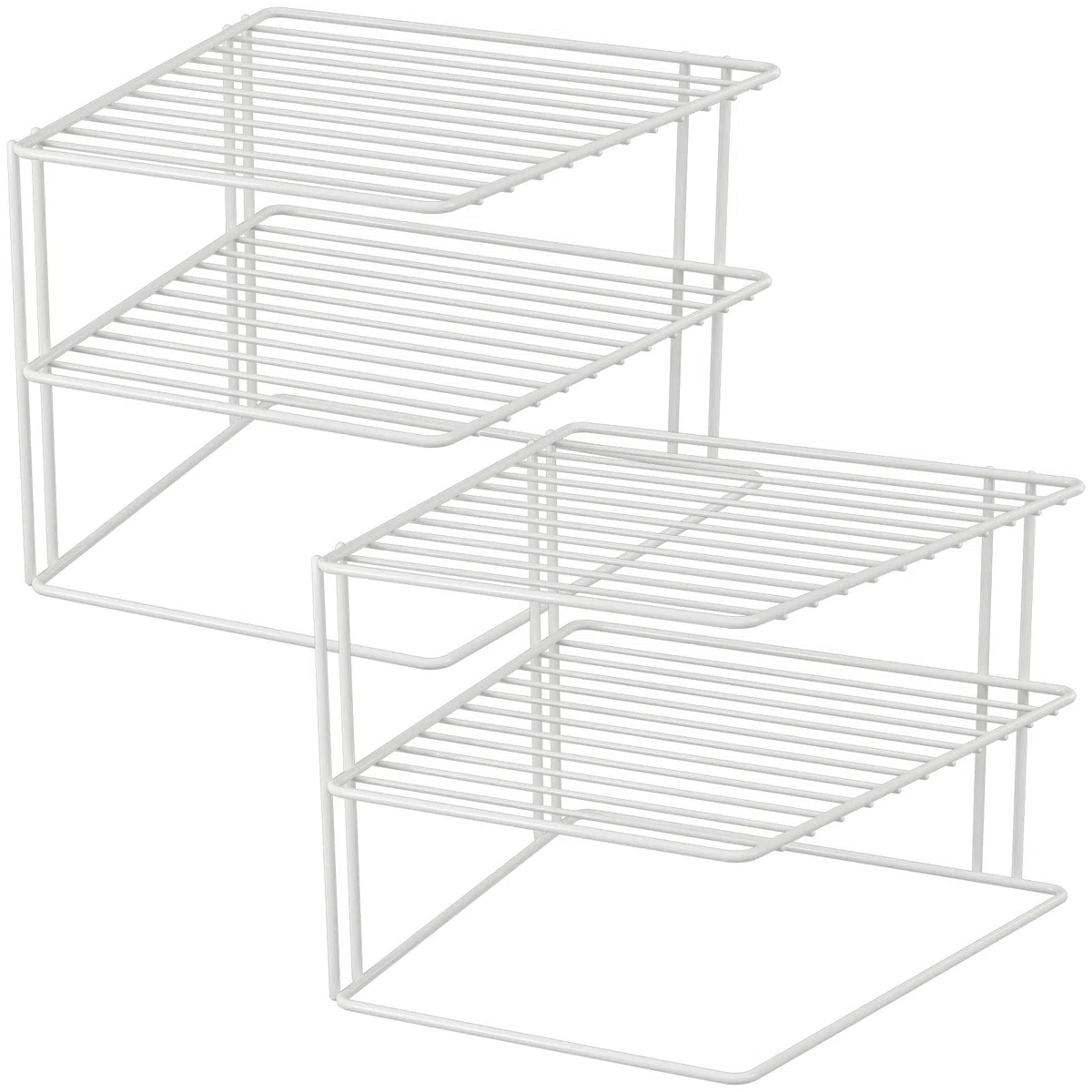Quantio WELLGRO 2er Set Schrankregal Weiß – 2-Etagiges Metalltellerregal für Schrank und Vorrat – Platzsparender Küchenorganizer, stapelbar, 25x25x20 cm