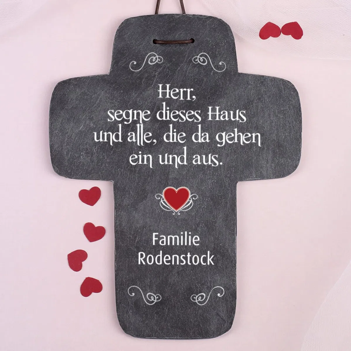 Cera & Toys® Kreuz aus Naturschiefer - Haussegen - mit Druck des Namens