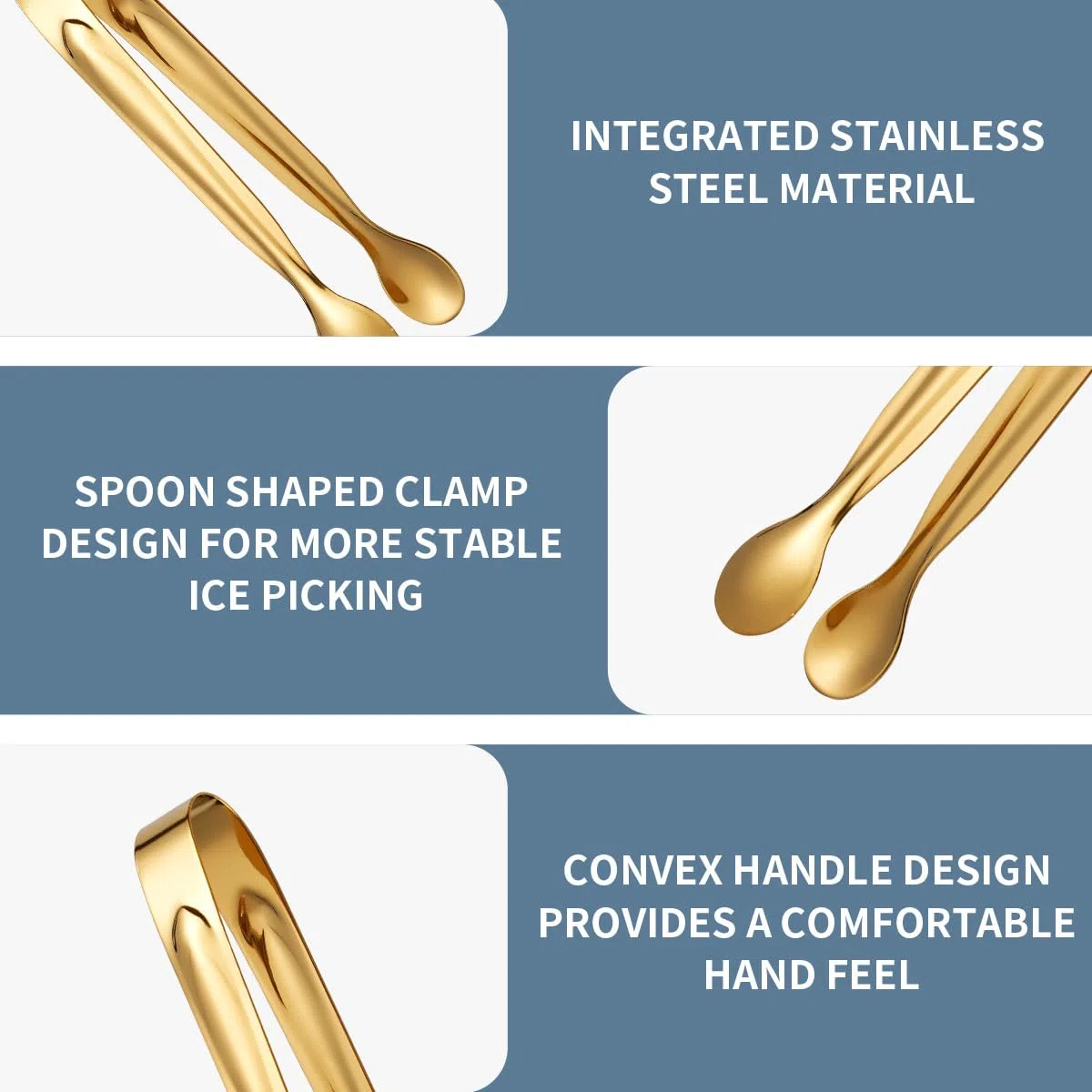 12er Set Eiszange Zuckerzange Edelstahl Zuckerzange Candybar Eiswürfelzange Klein Servierzange für Zuckerwürfel, Eiswürfel, Salat, Party Kaffee Bar Küche (Gold, 15cm)
