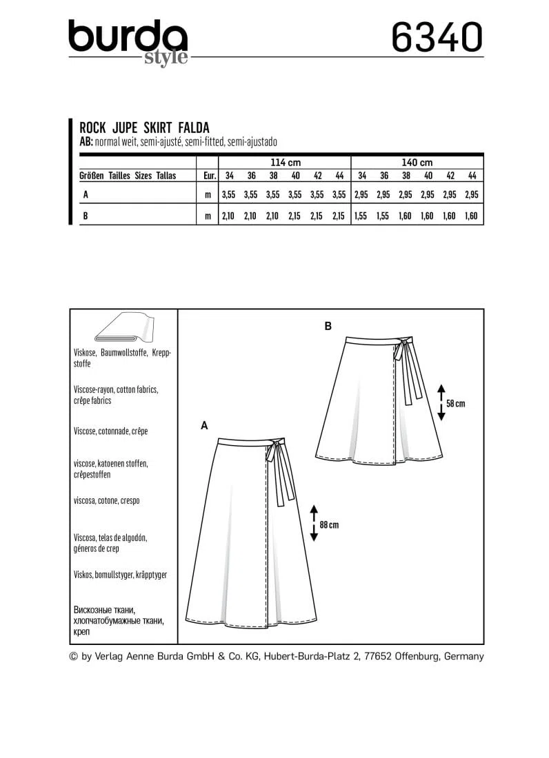 Burda Schnittmuster 6340, Rock [Damen, Größe 34-44] zum Selbernähen, ideal für Anfänger [L1]