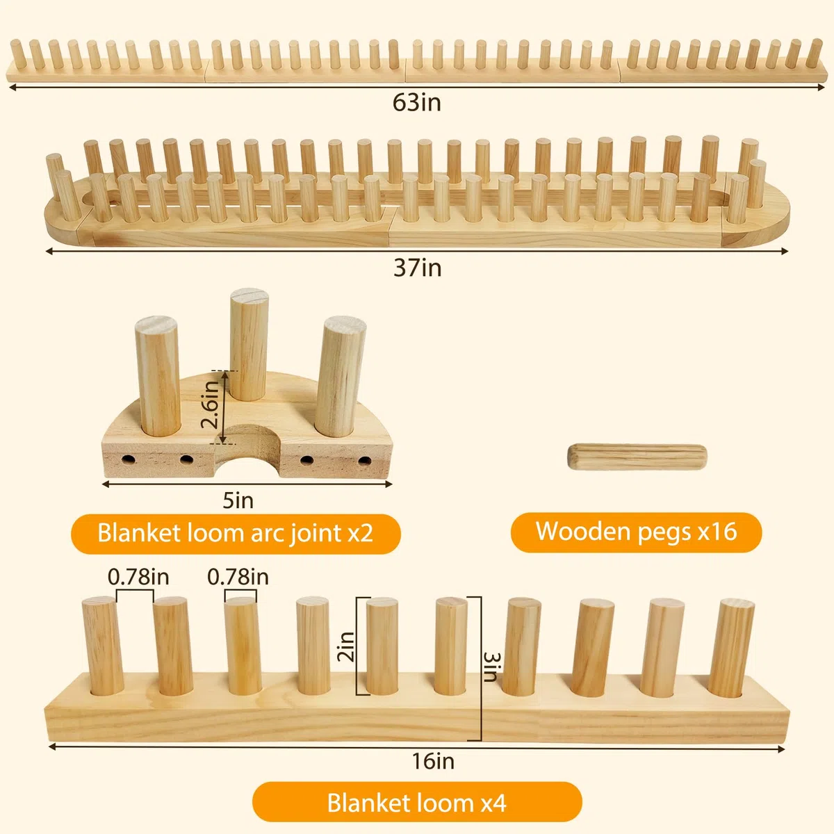 Strickrahmen Set für Chunky Wolle, 6 Stück Holz Knitting Loom, 40–160cm Verstellbar Strickwebstuhl für Anfänger, DIY Handwerk Strickbrett für Stricken Schals, Pullover, Decken